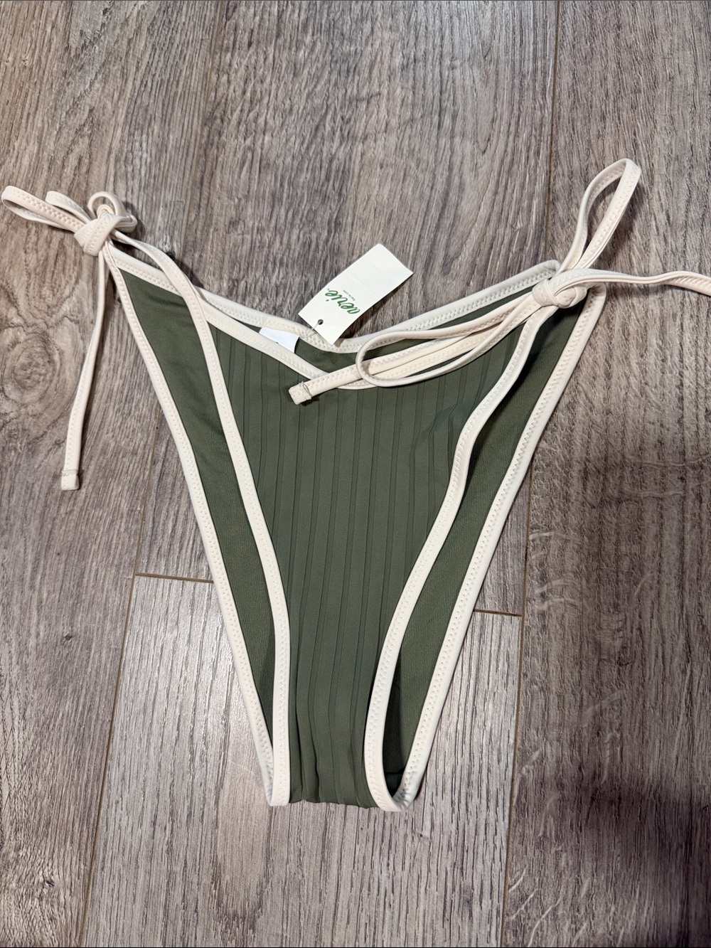aerie Olive Green Bikini Bottom with Cream Trim